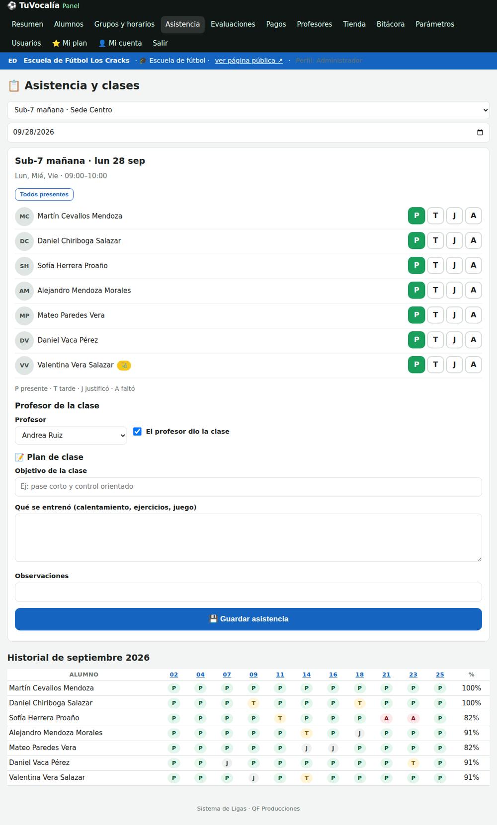 Tomar asistencia de un grupo