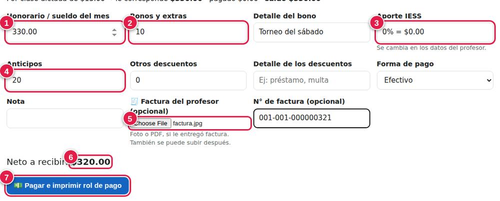 Formulario del rol de pago