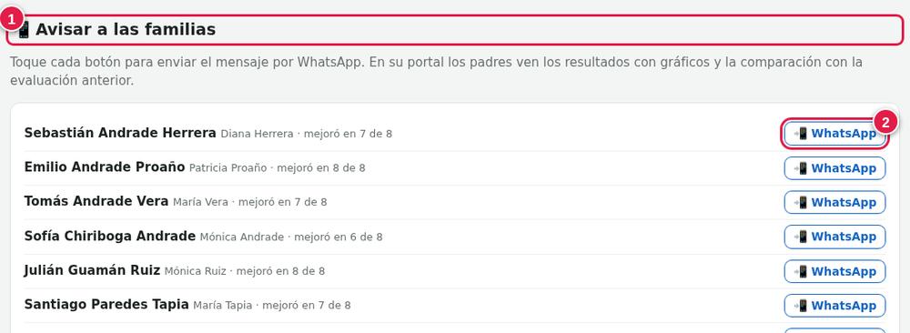 Avisar a las familias por WhatsApp