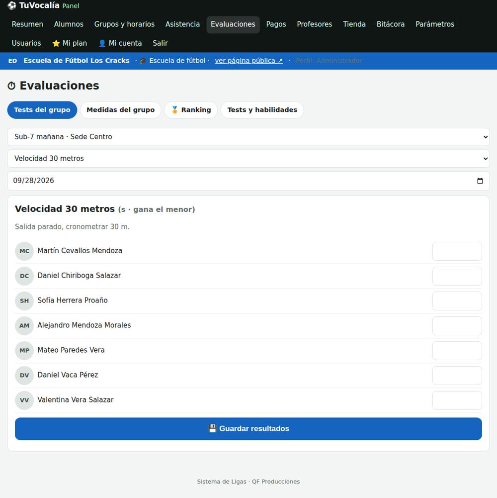 Registrar un test para todo el grupo