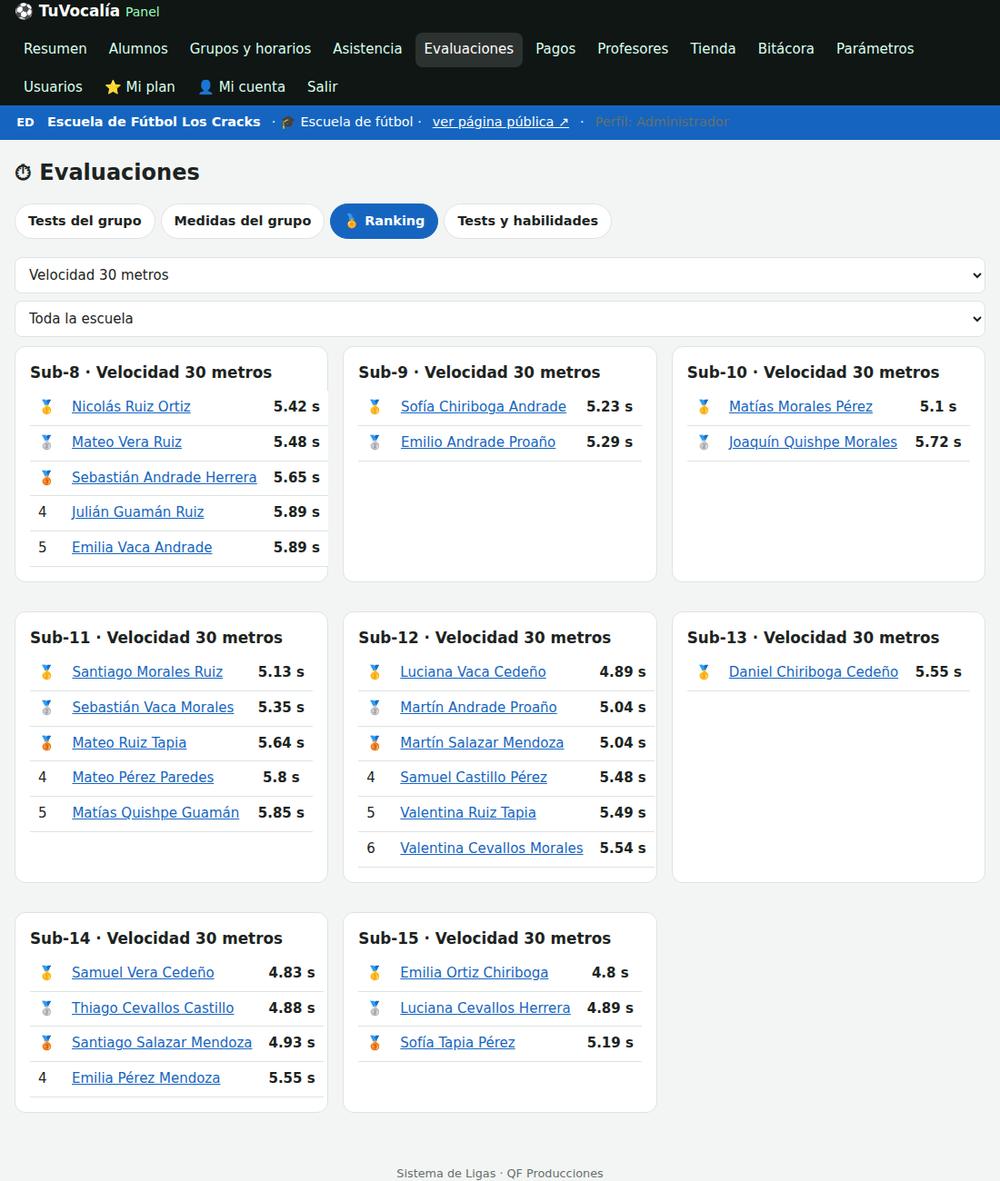 Ranking de la escuela por categoría