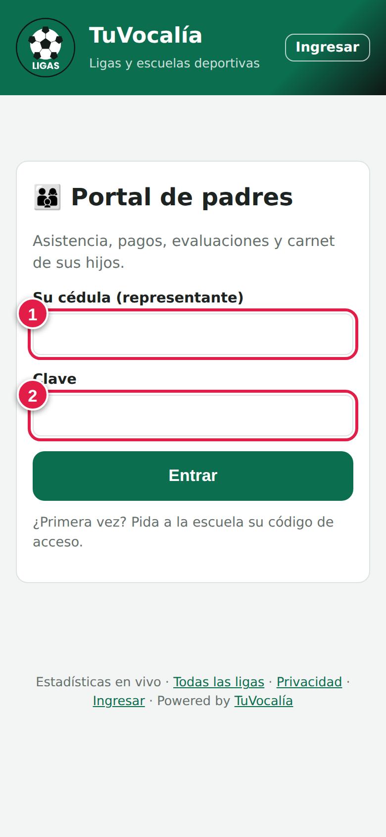 Entrada al portal de padres