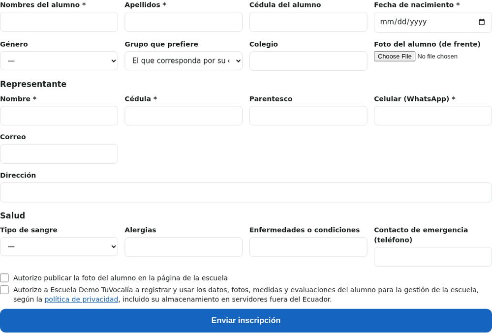 Casilla de la inscripción en línea