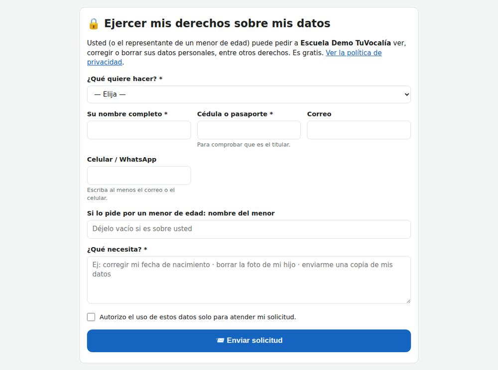 Formulario público Mis datos