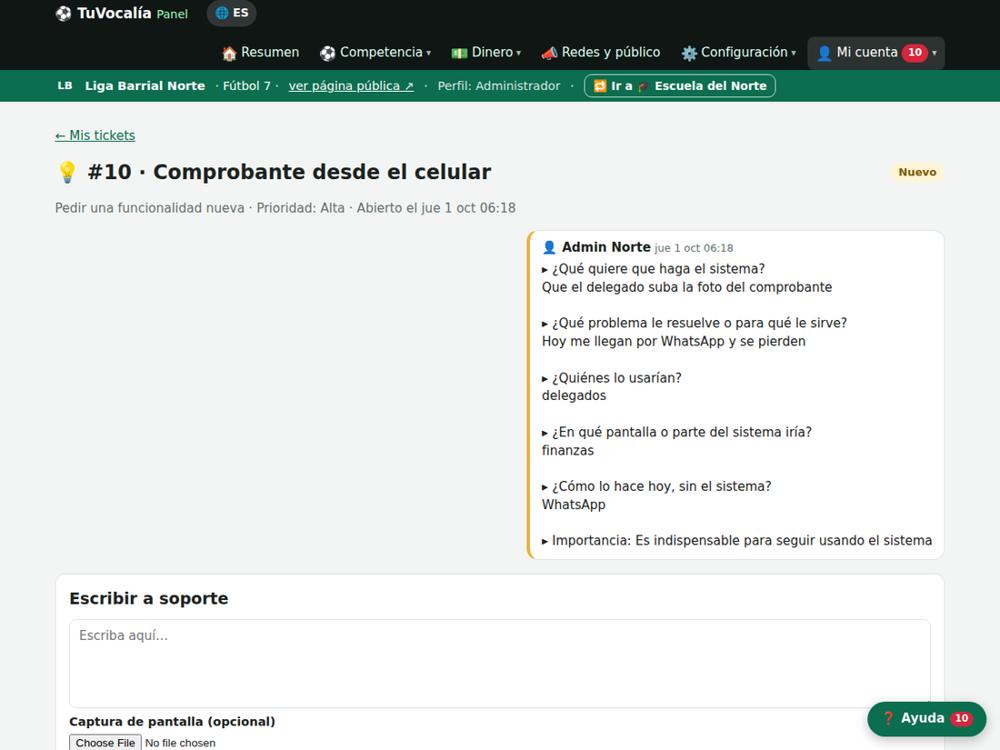 La conversación del ticket