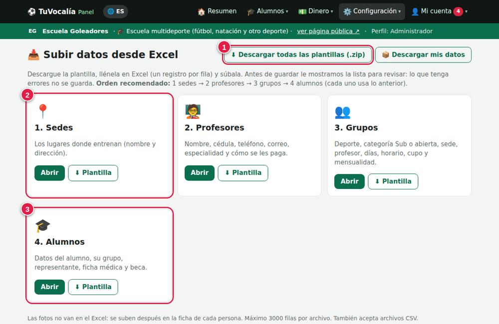 Subir datos desde Excel