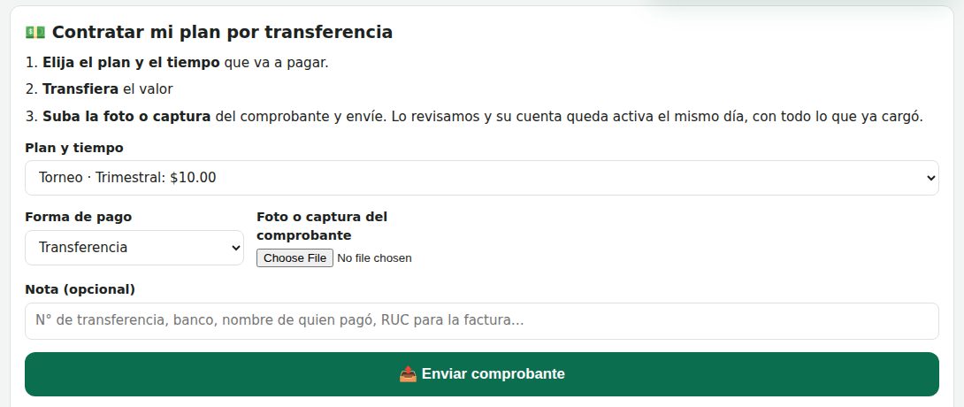 Contratar o renovar por transferencia: plan, comprobante y enviar