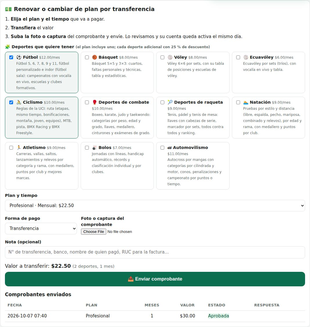 Elegir los deportes al contratar