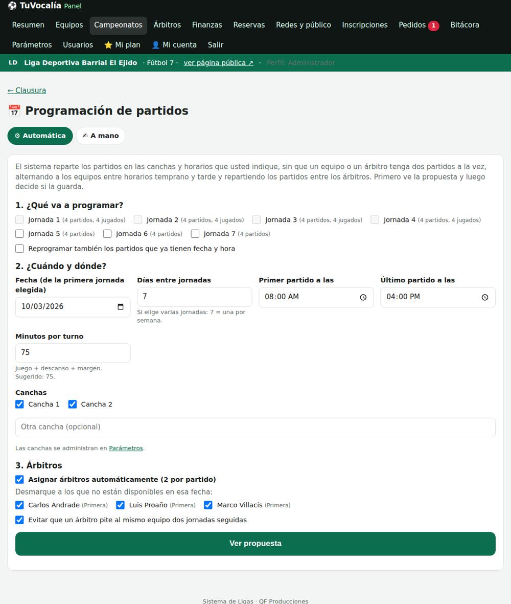 Programación automática de partidos