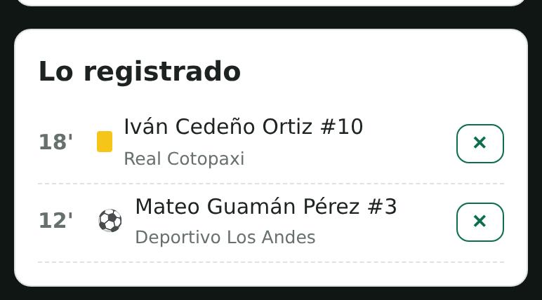 Lista de lo registrado