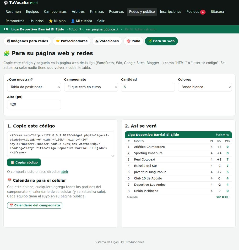 Widget para su página web