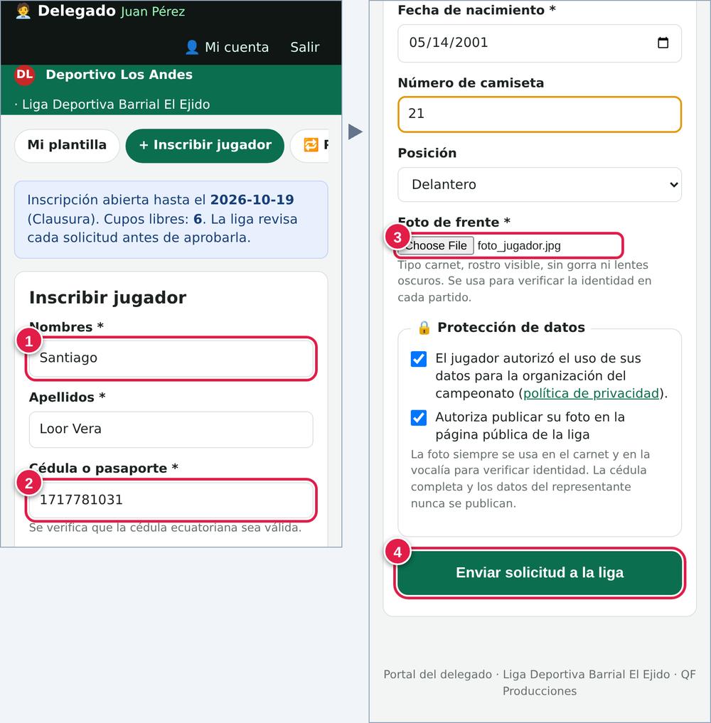 Inscribir un jugador desde el celular