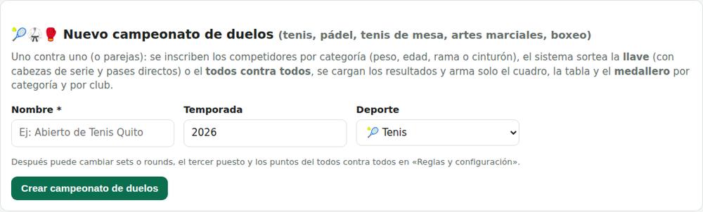 Formulario Nuevo campeonato de duelos