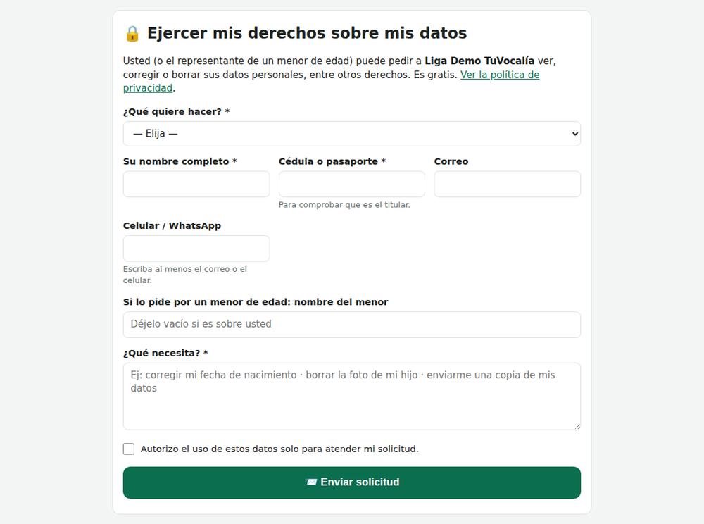Formulario público Mis datos