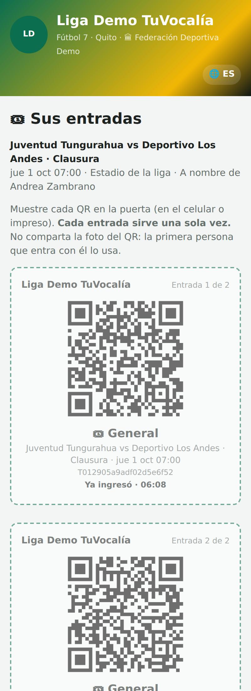 Las entradas con su QR