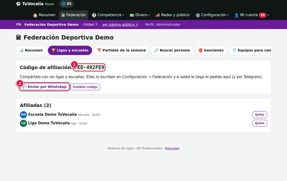 Código de afiliación y pedidos