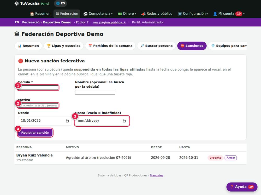 Nueva sanción federativa