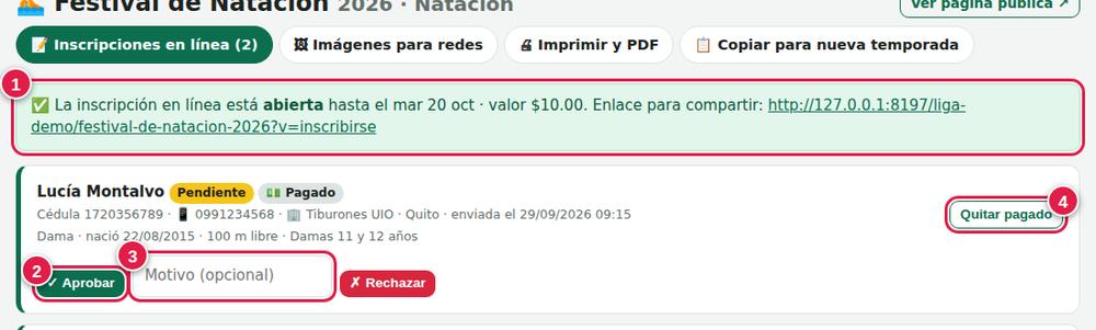 Bandeja de inscripciones en línea