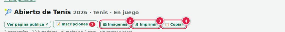 Botones de herramientas del campeonato