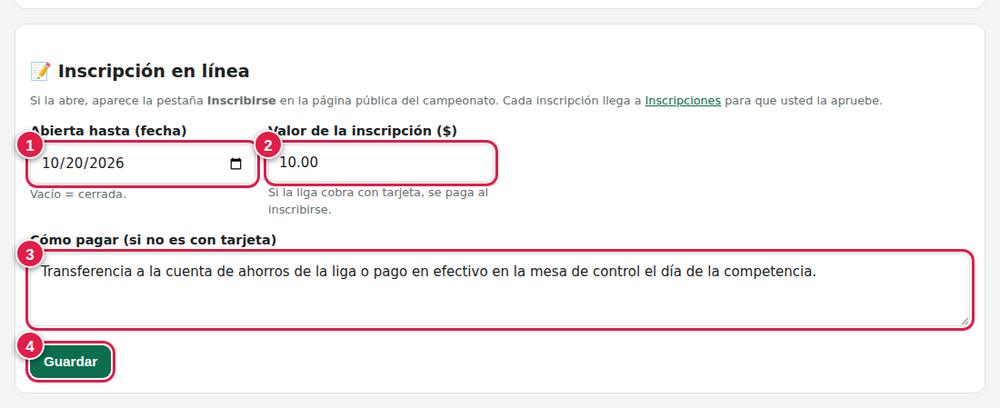 Abrir la inscripción en línea