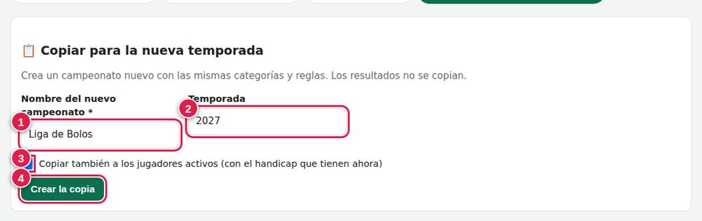Copiar el campeonato para la nueva temporada