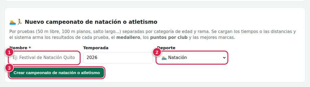 Nuevo campeonato de natación o atletismo