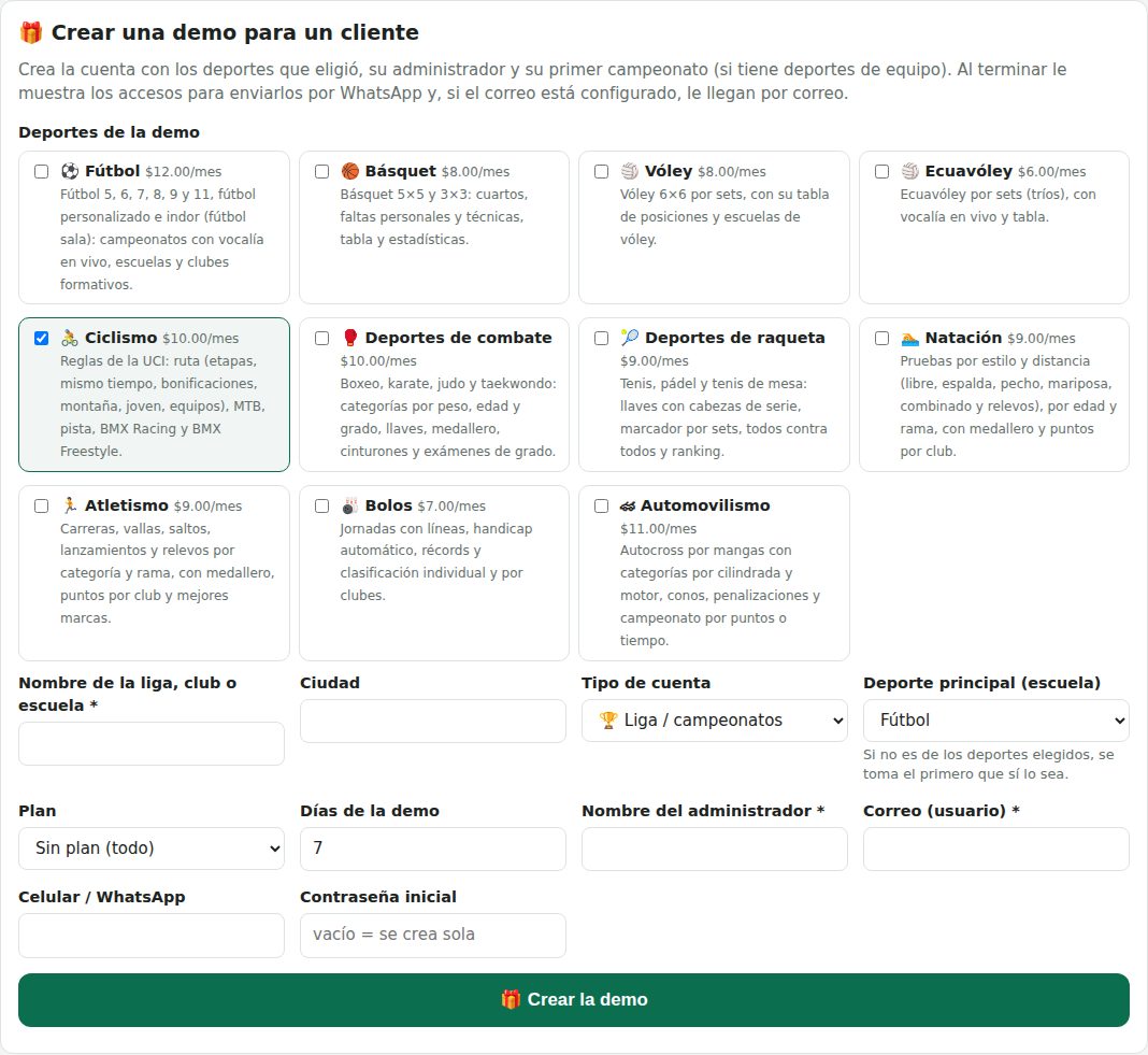 Crear la demo de un deporte