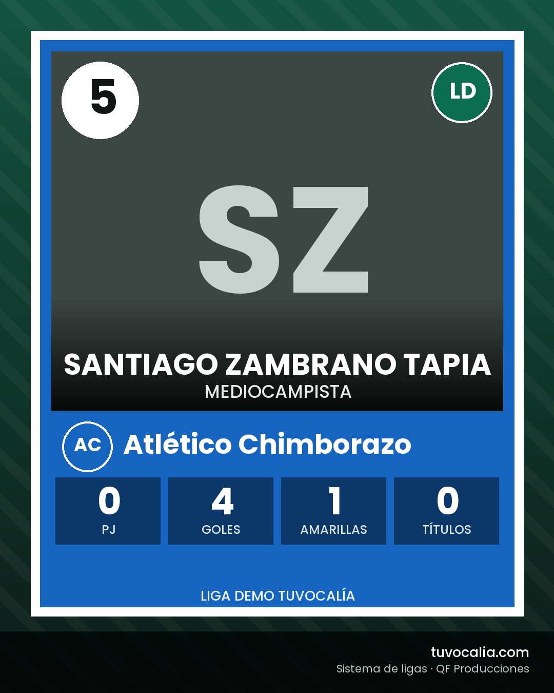 Cromo de Santiago Zambrano Tapia